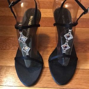 Crystal and Black Size 6 high heeled dressed shoe